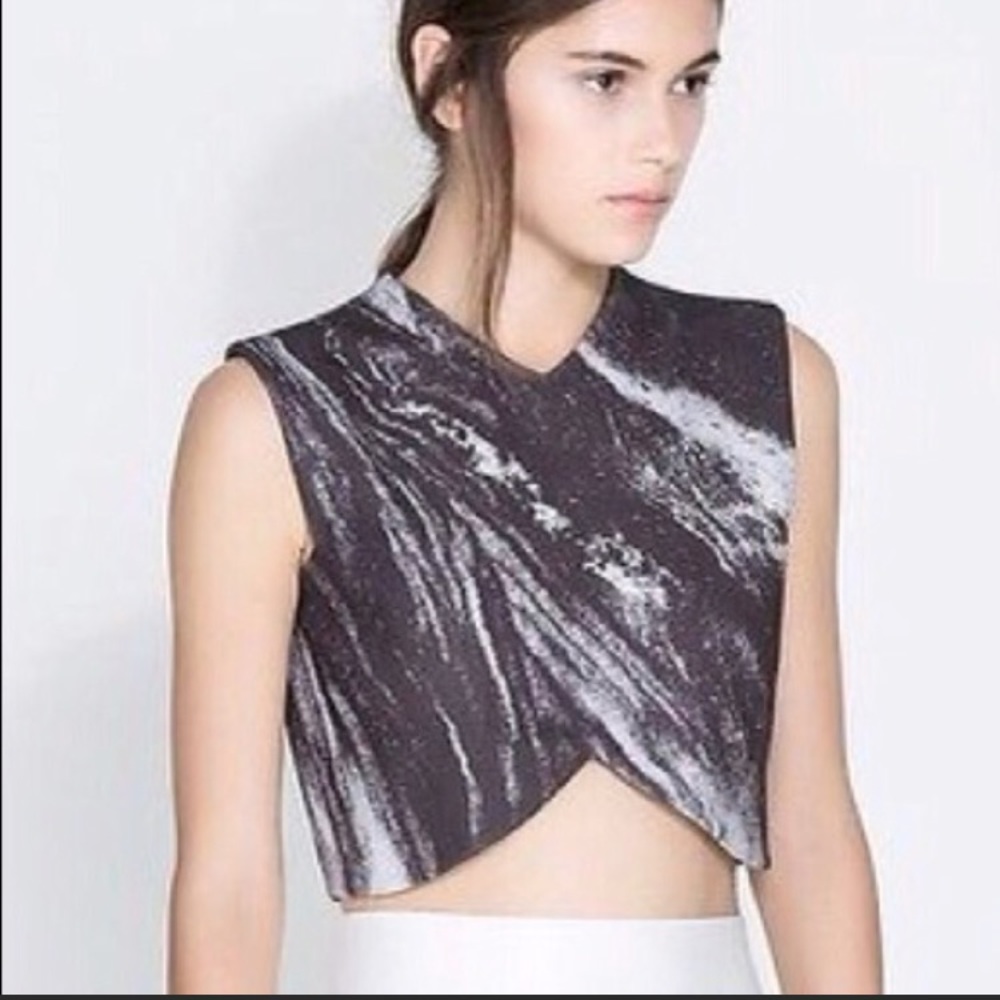zara black + white marble crop top size medium